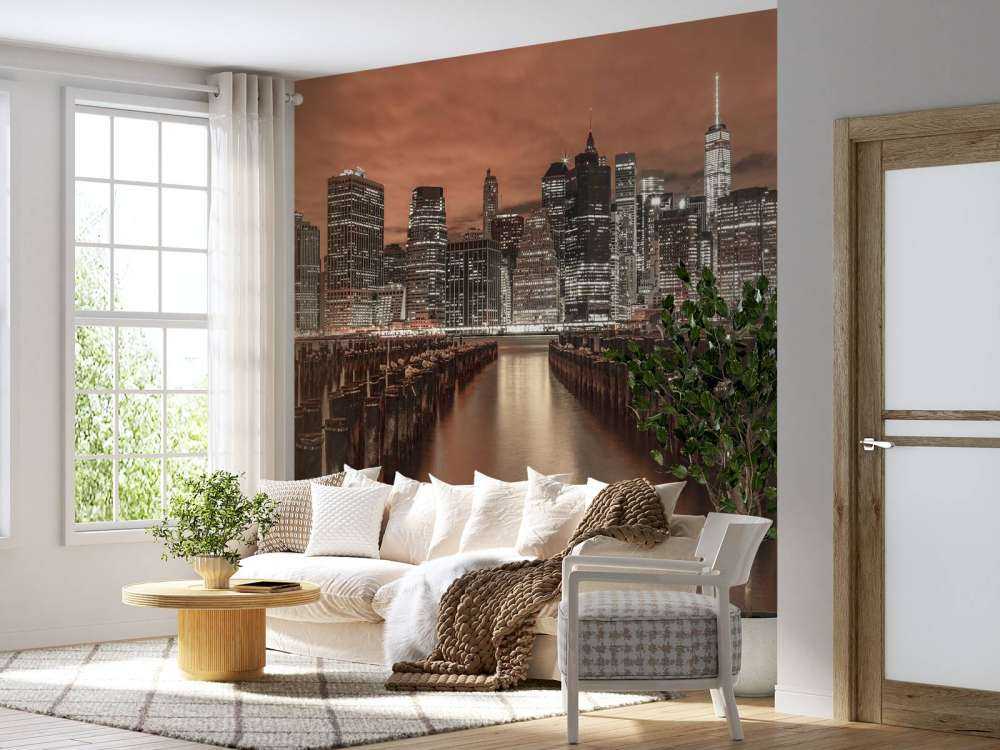 Manhattan skyline met golfbrekers