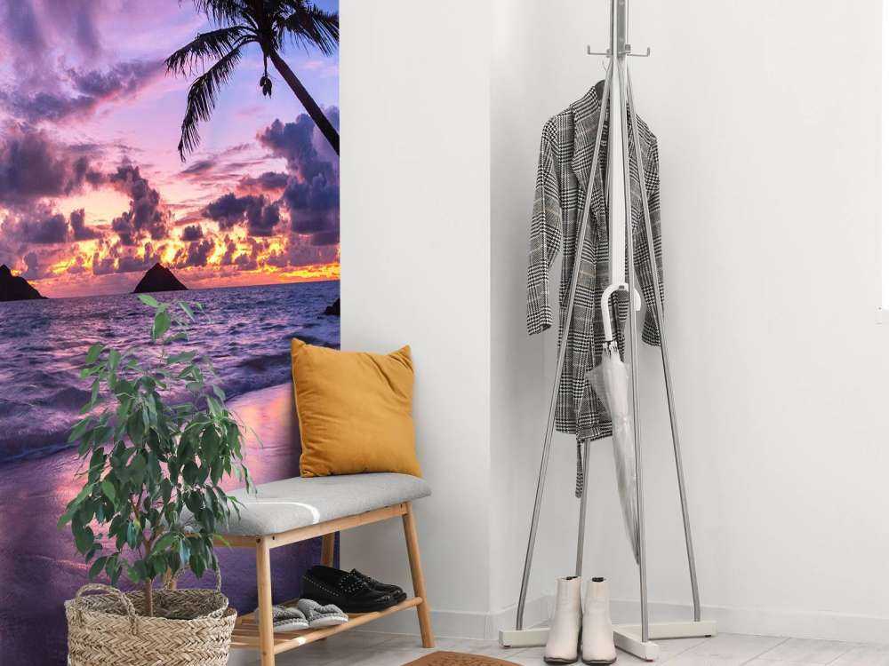 Tropische Kust Bij Paarse Zonsondergang