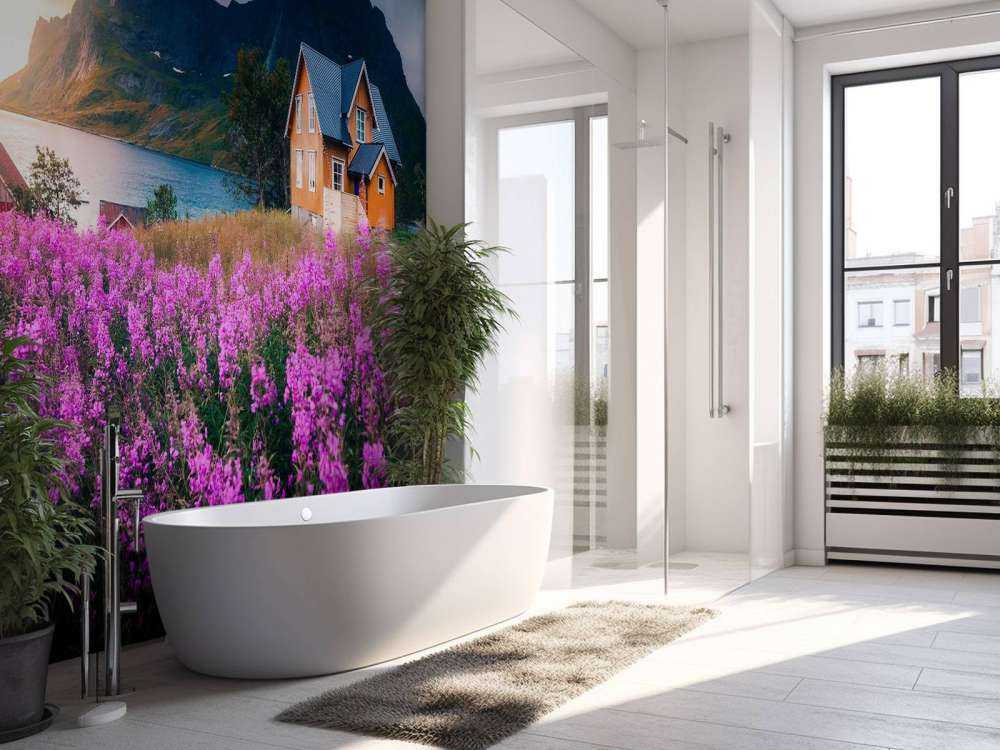 Oranje huis aan paarse fjord