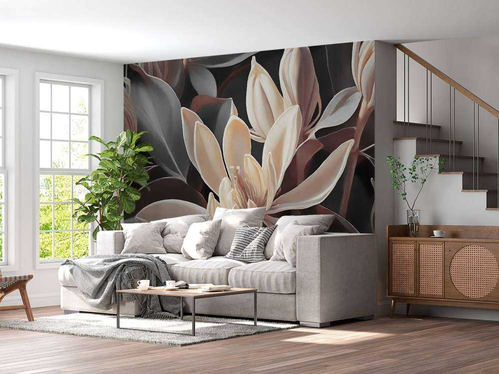 Crèmekleurige magnoliabloemen op donker