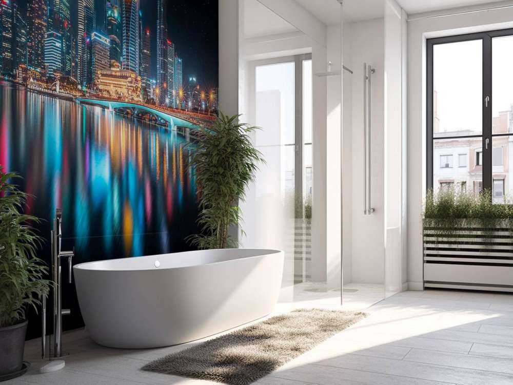 Lichtreflecties op moderne skyline