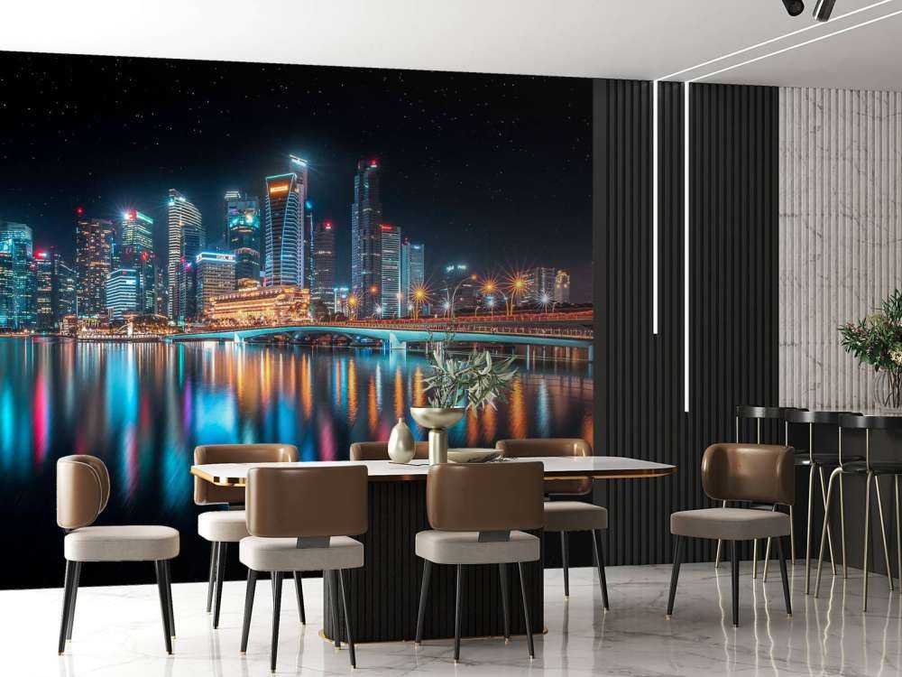 Lichtreflecties op moderne skyline