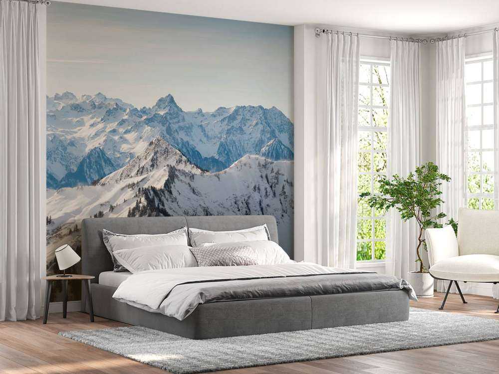 Winterse bergketen met besneeuwde sparrenrug