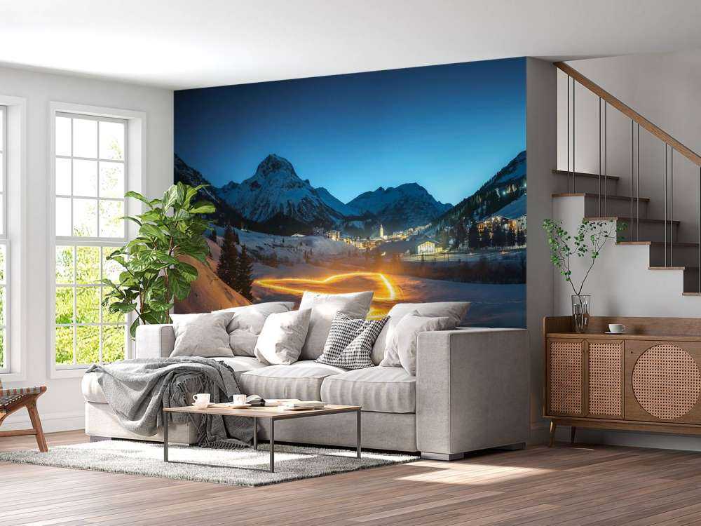 Lichtkunst in winters bergdorp