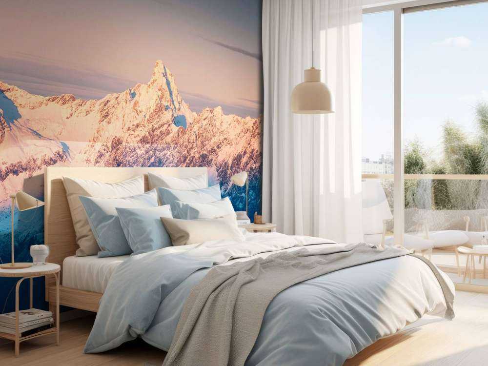 Avondlicht over besneeuwde bergtoppen