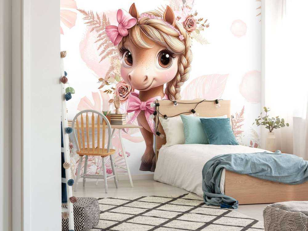 Elegante pony met roze strik