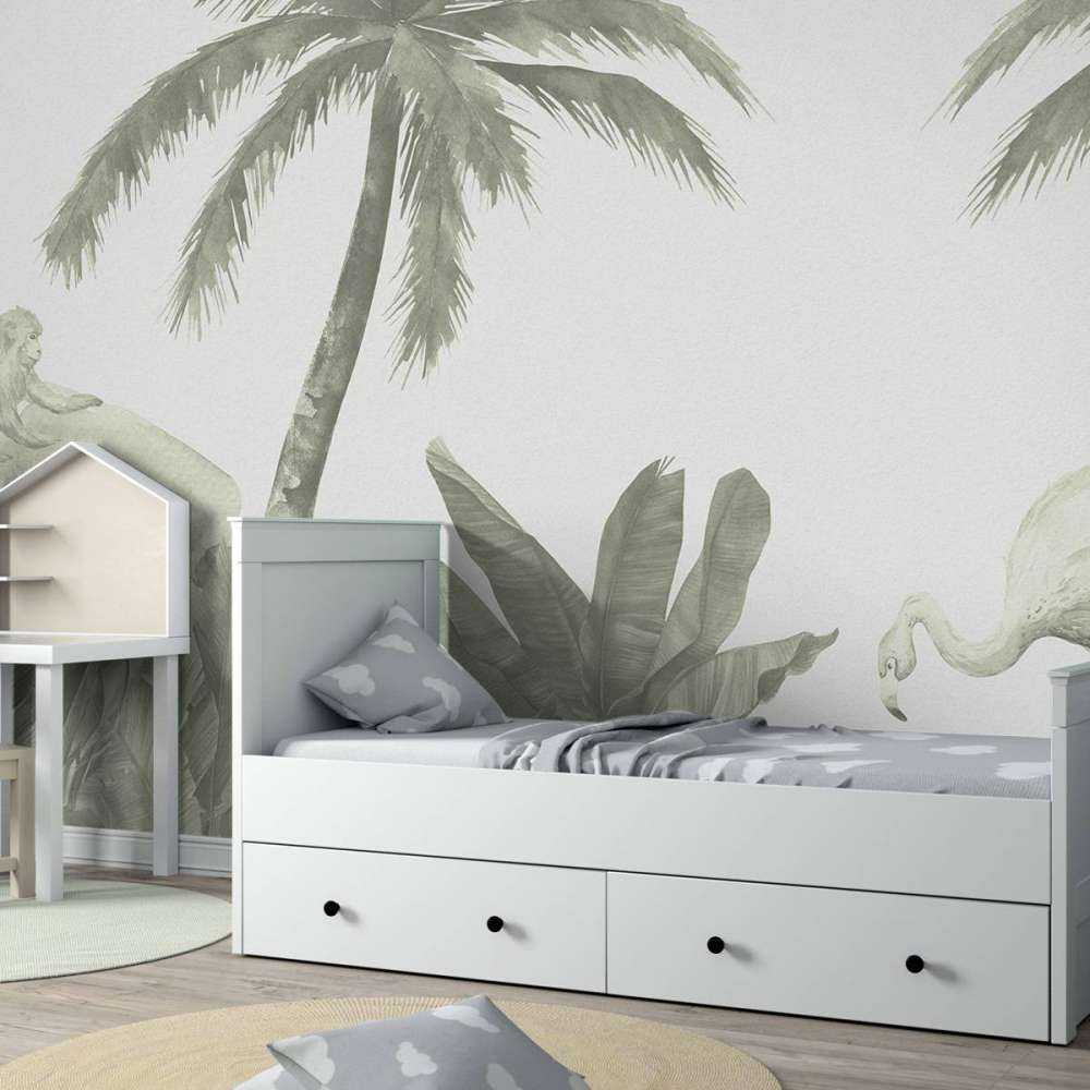 Apen en flamingo's in groen