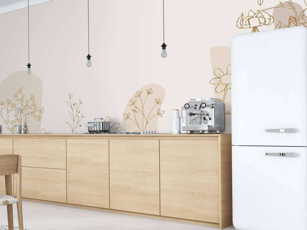 Bloemenveld getekend beige en natuur kleuren