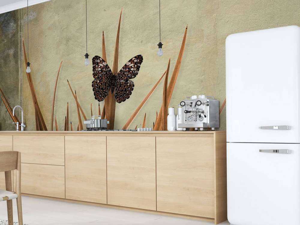 Vlinder bij oude muur