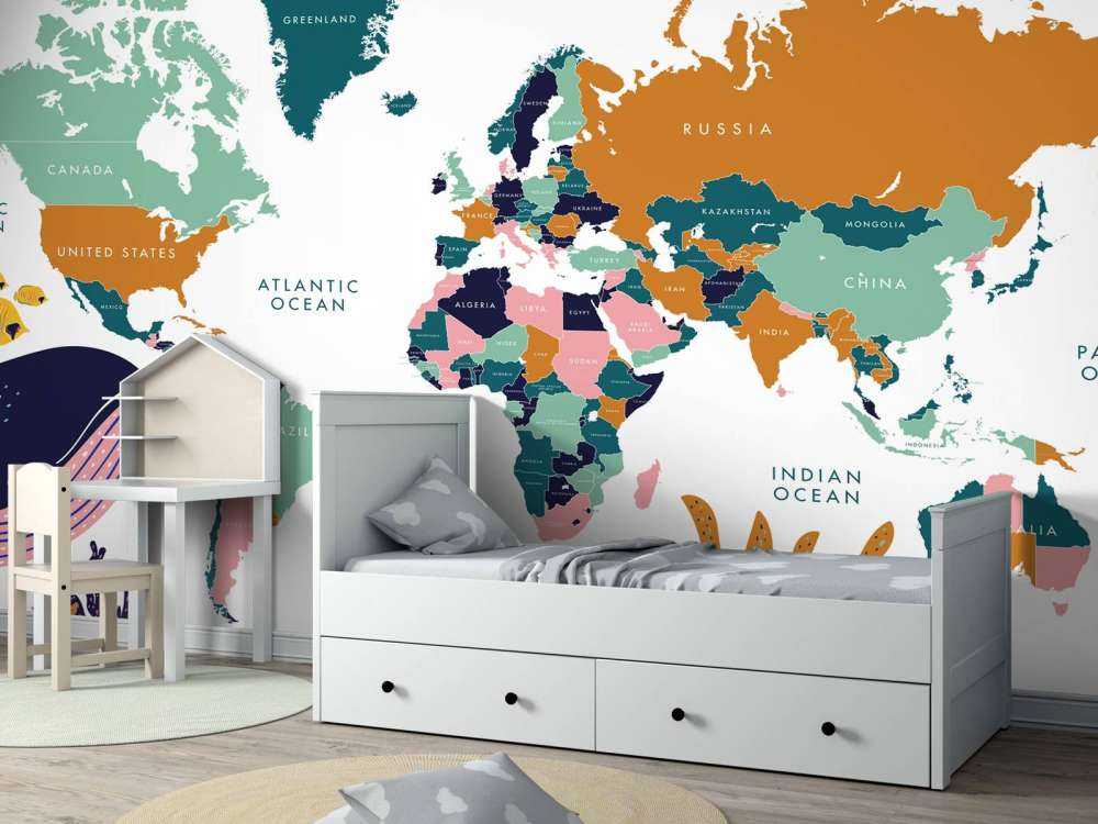 Wereldkaart met oceaan dieren