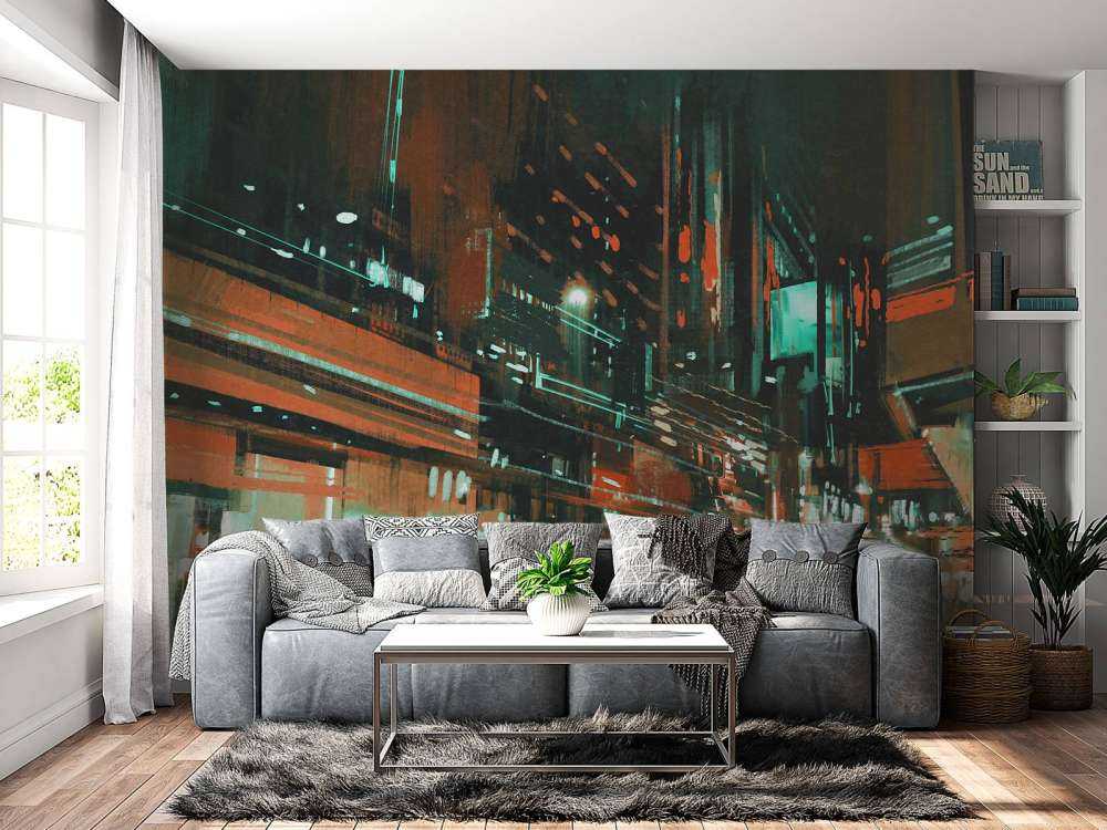 Schilderij van een drukke stad