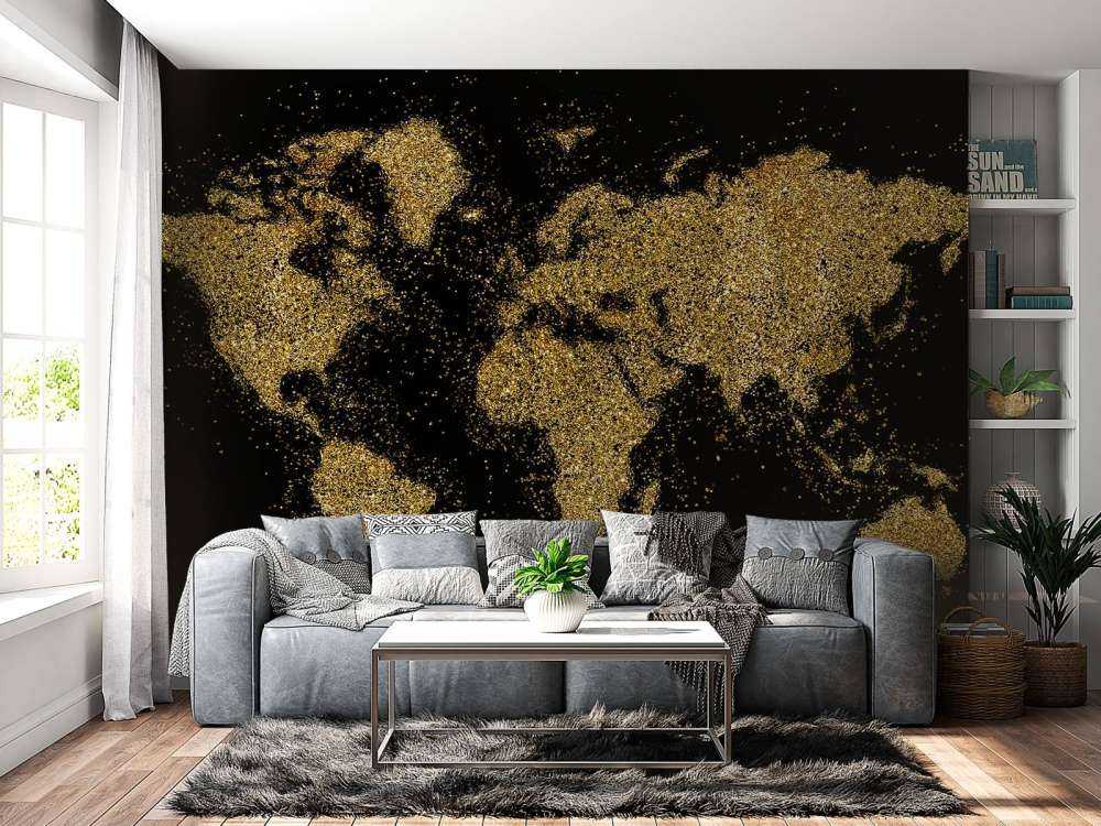 Wereldkaart van gouden glitters