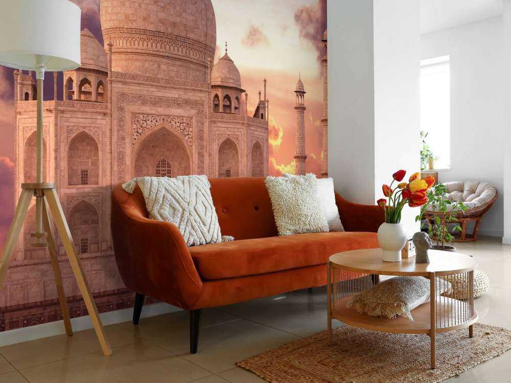 De Taj Mahal bij zonsondergang