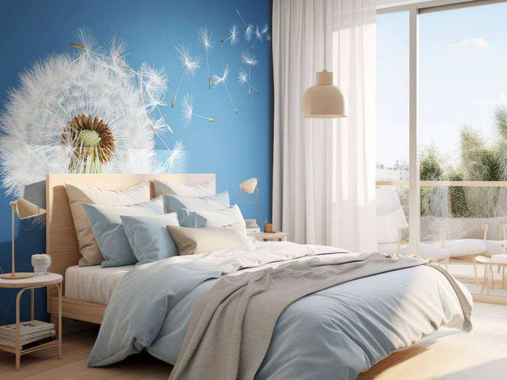 Paardenbloem op blauwe achtergrond