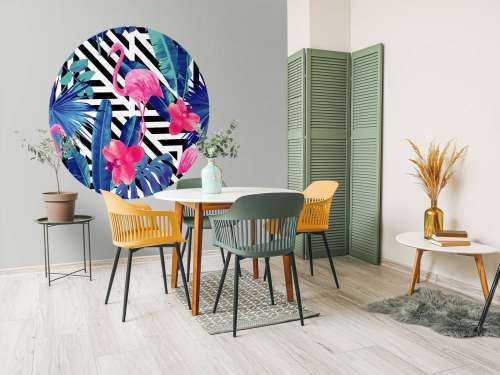 Flamingo print met witte en zwarte strepen