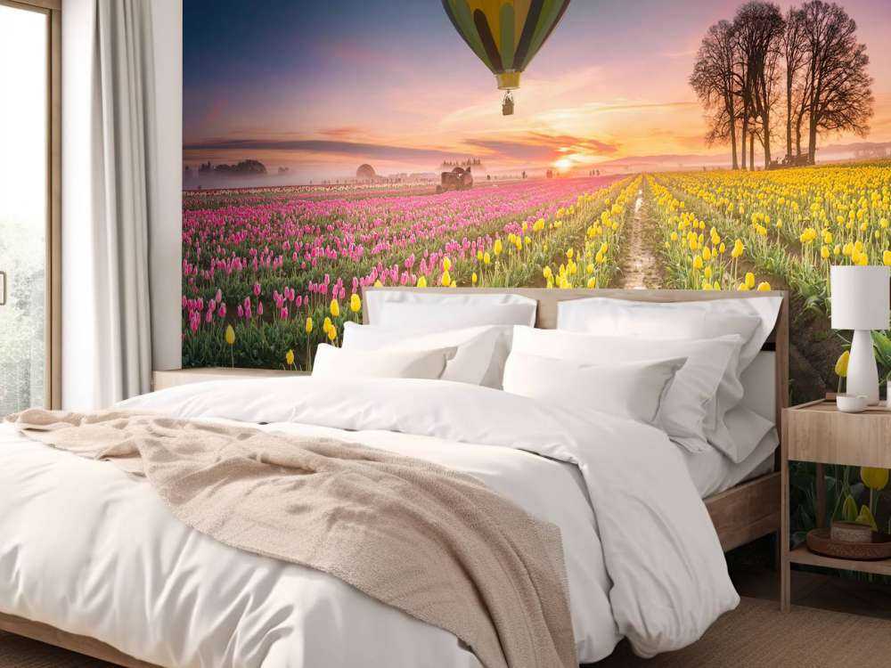 Roze gele tulpenveld