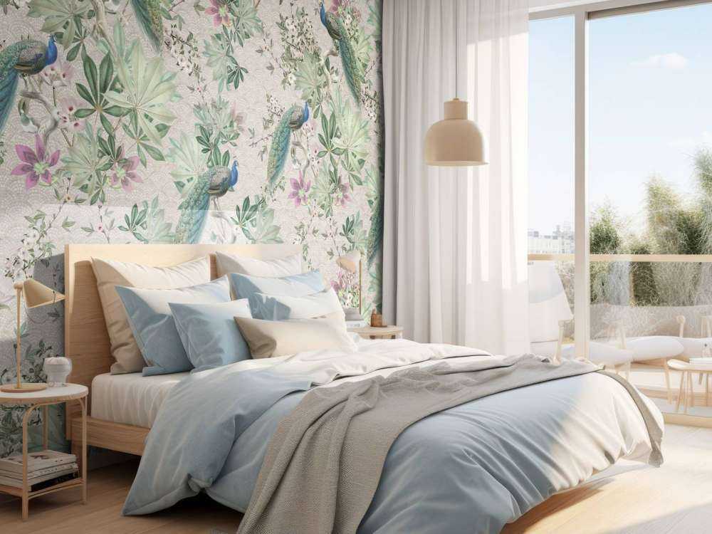 Vintage garden pauwen - creme