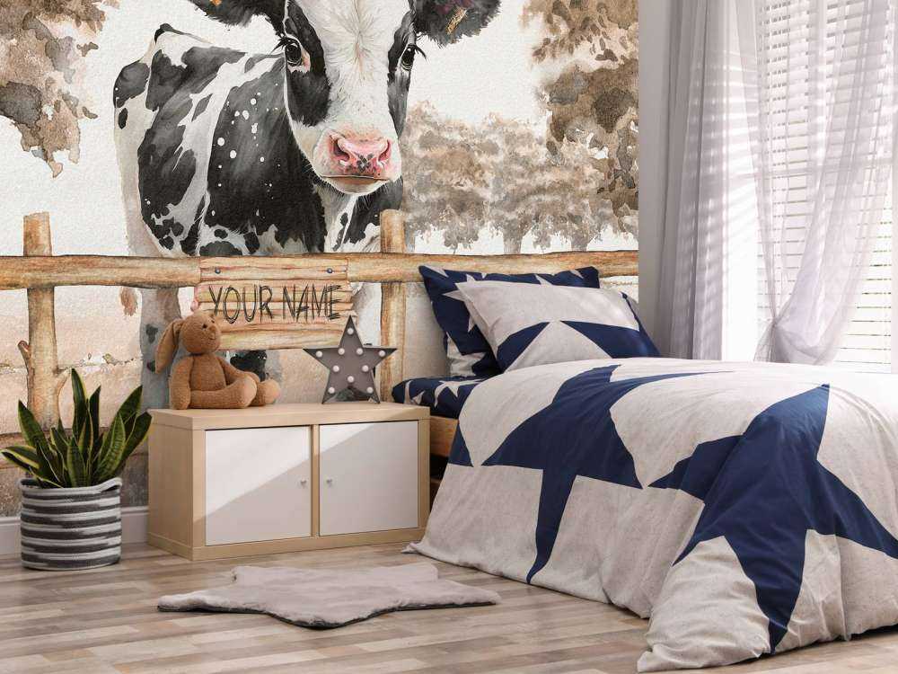 Jonge koe in een weiland taupe