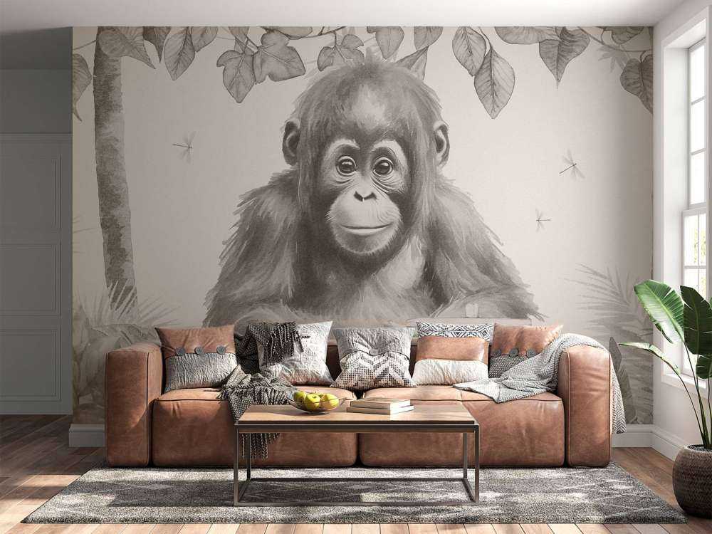 Jonge orang-oetan in de jungle beige