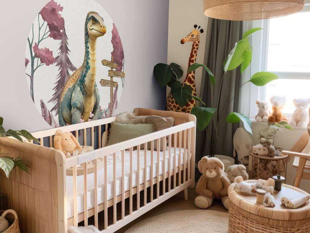 Baby brachiosaurus in de jungle roze