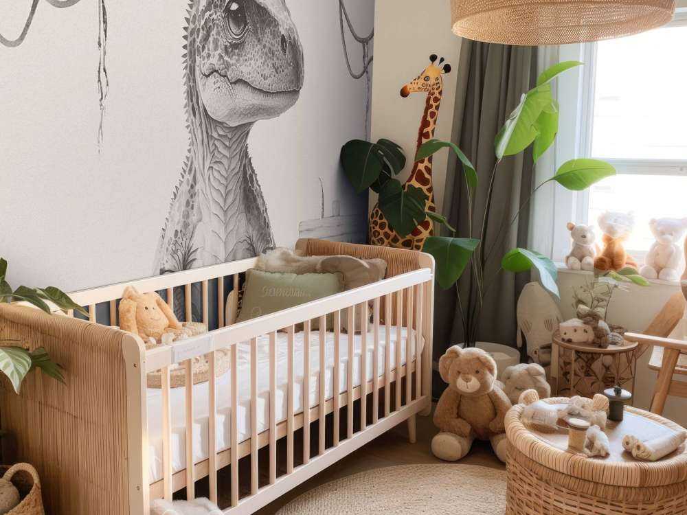 Baby t-rex in de jungle beige