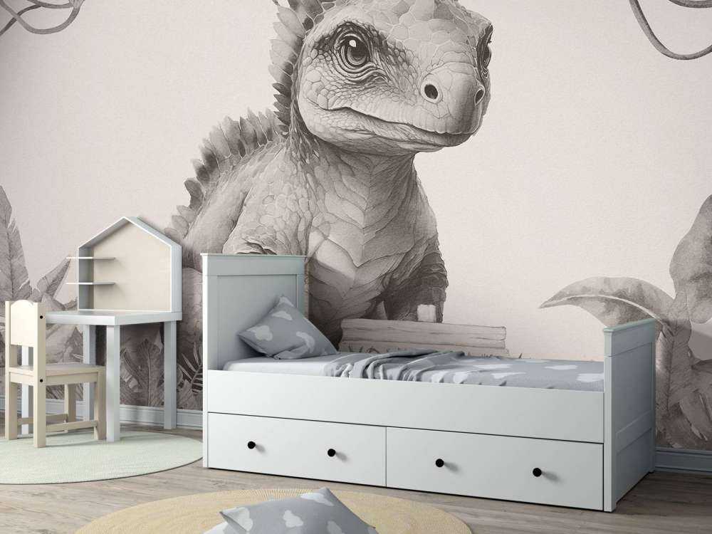 Baby ankylosaurus in de jungle beige