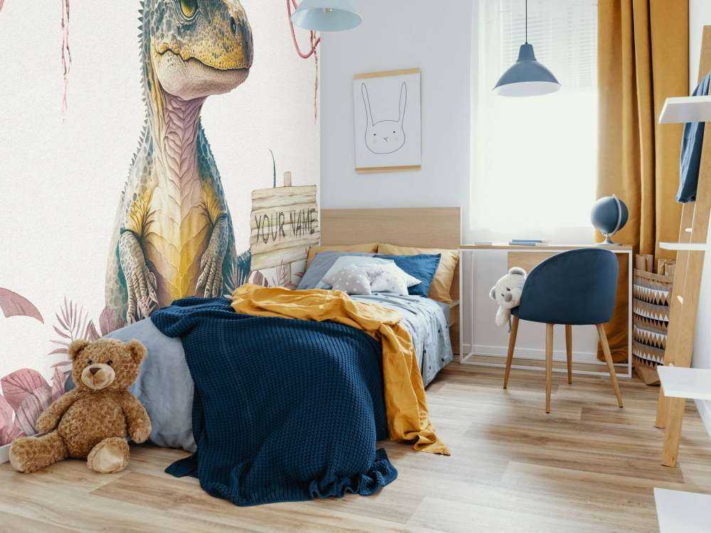 Baby t-rex in de jungle roze