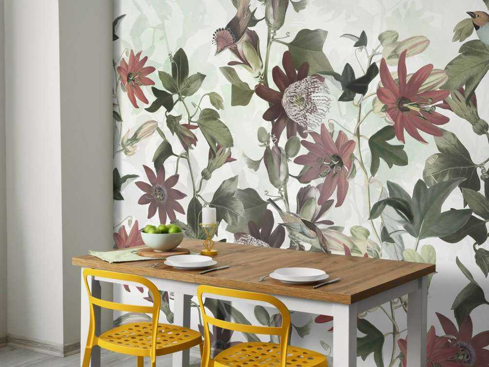 Seven Birds in Enchanted Foliage - Pastel Green