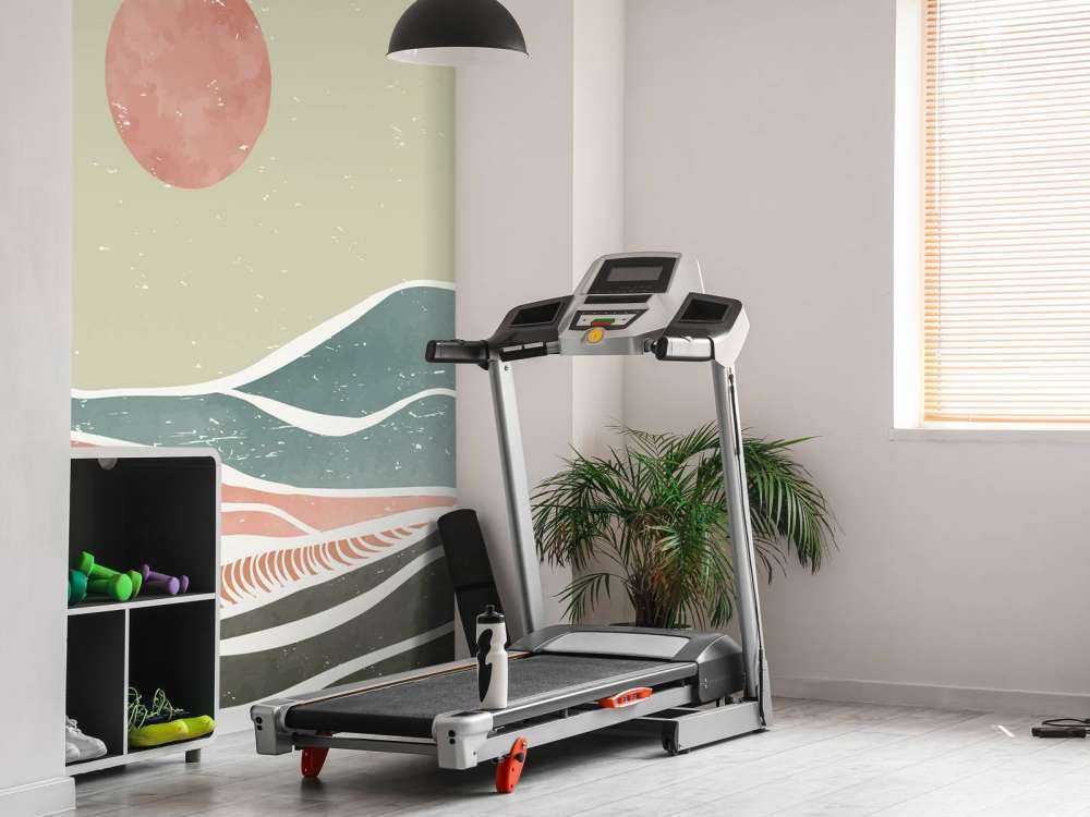 Gekleurde oceaangolven met een rode maan