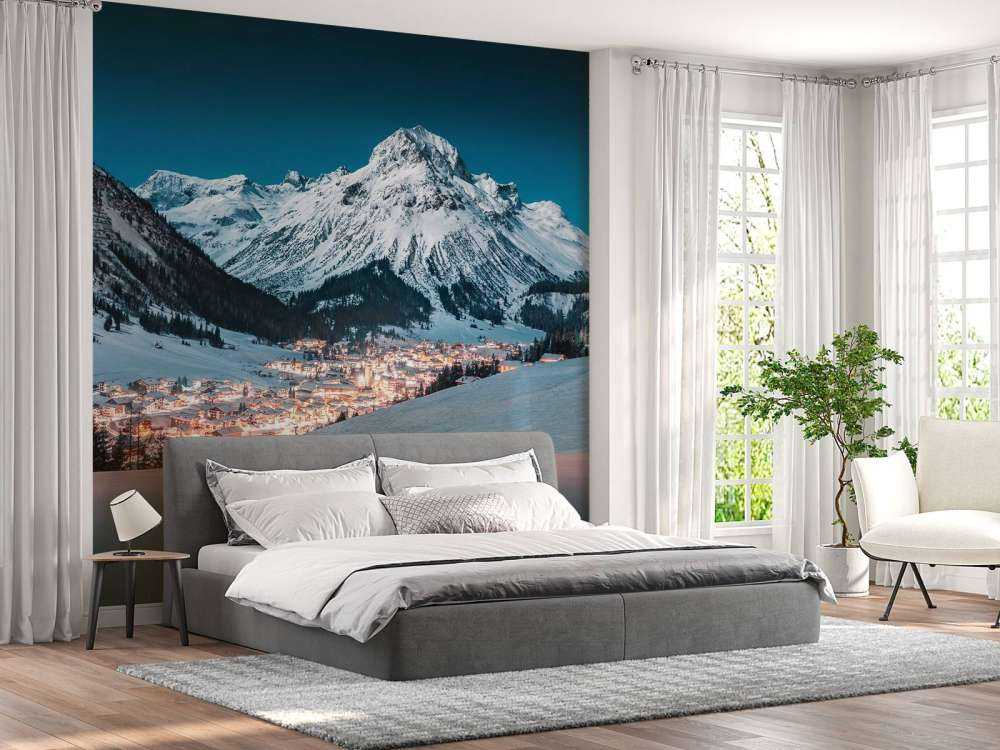 Alpendorp in winterse avondrust