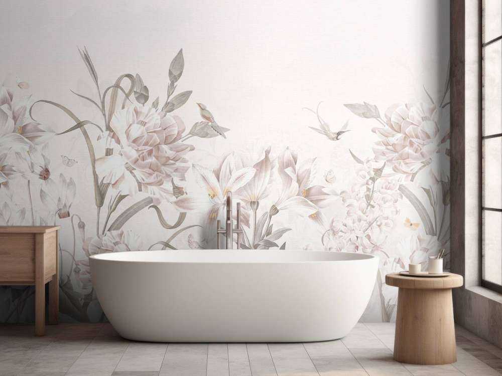 Zacht bloemenveld met kolibries