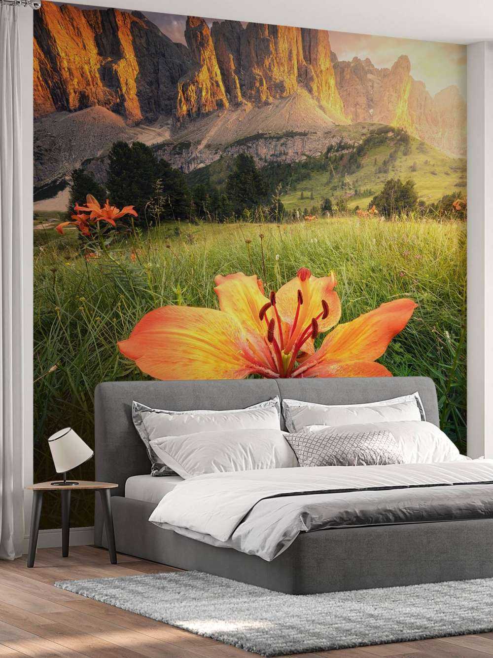 Vurig Alpenlandschap met Lelies