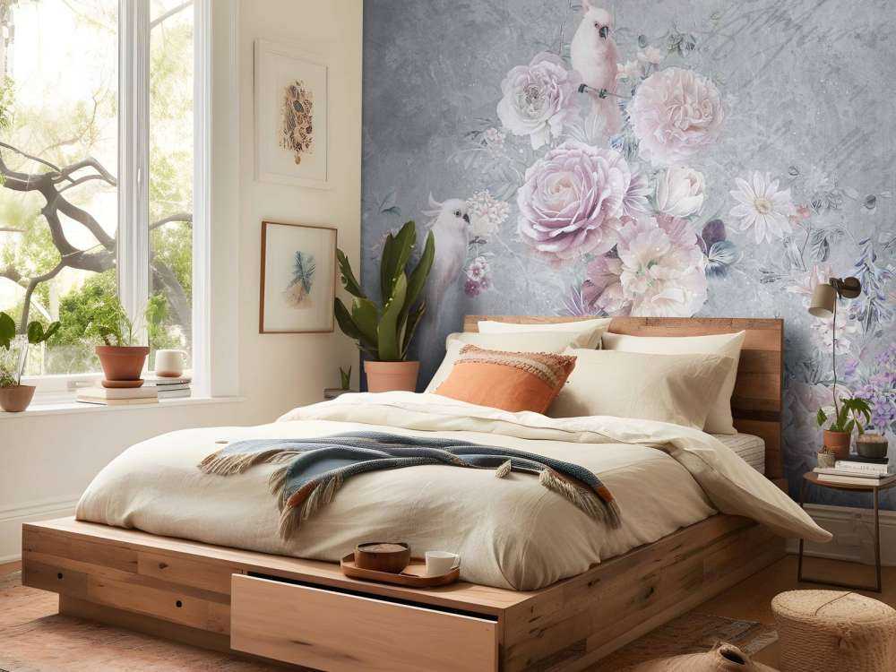 Romantische kaketoe en bloesemkrans