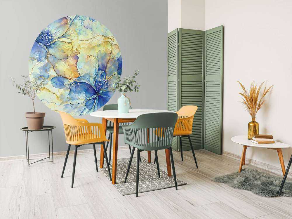 Aquarelbloemen in blauw en goud