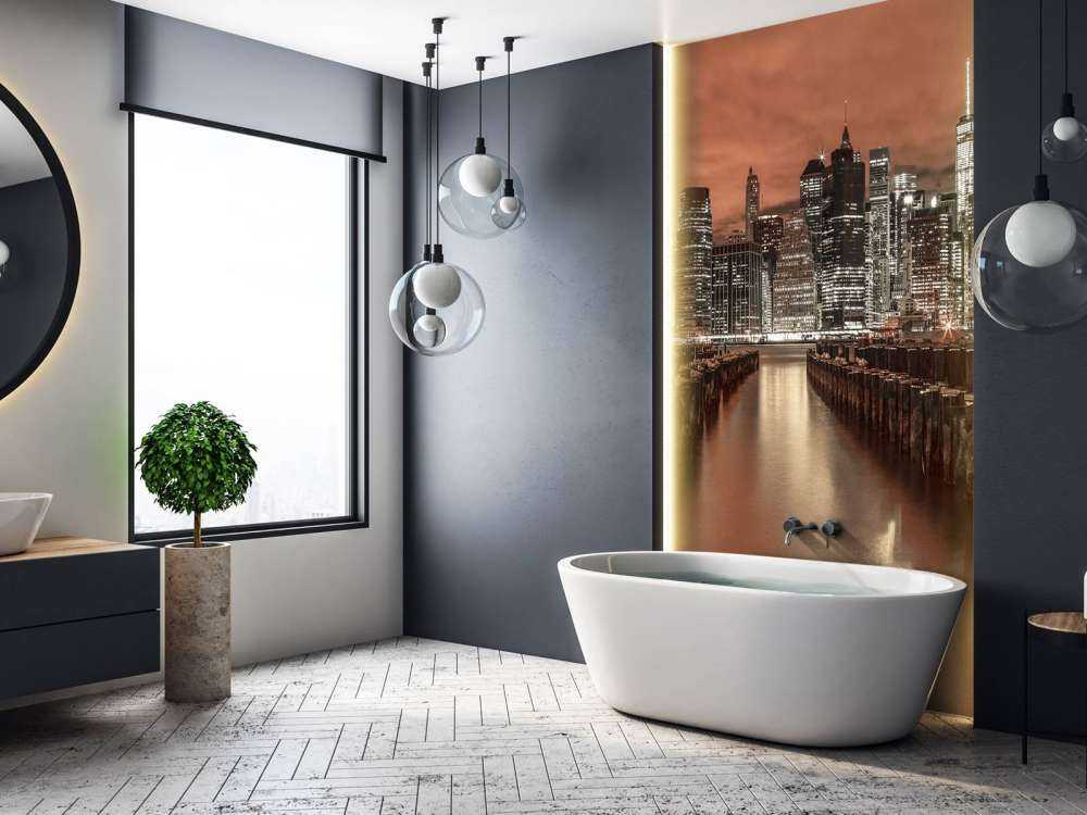 Manhattan skyline met golfbrekers