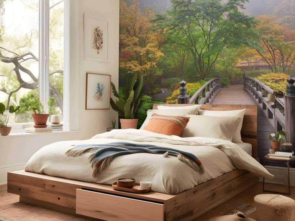 Houten brug in een Japanse tuin