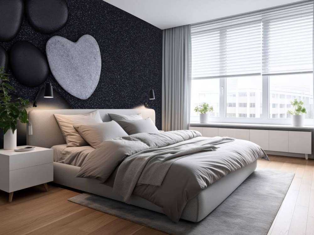 Zwarte stenen met grijze hartvormige steen