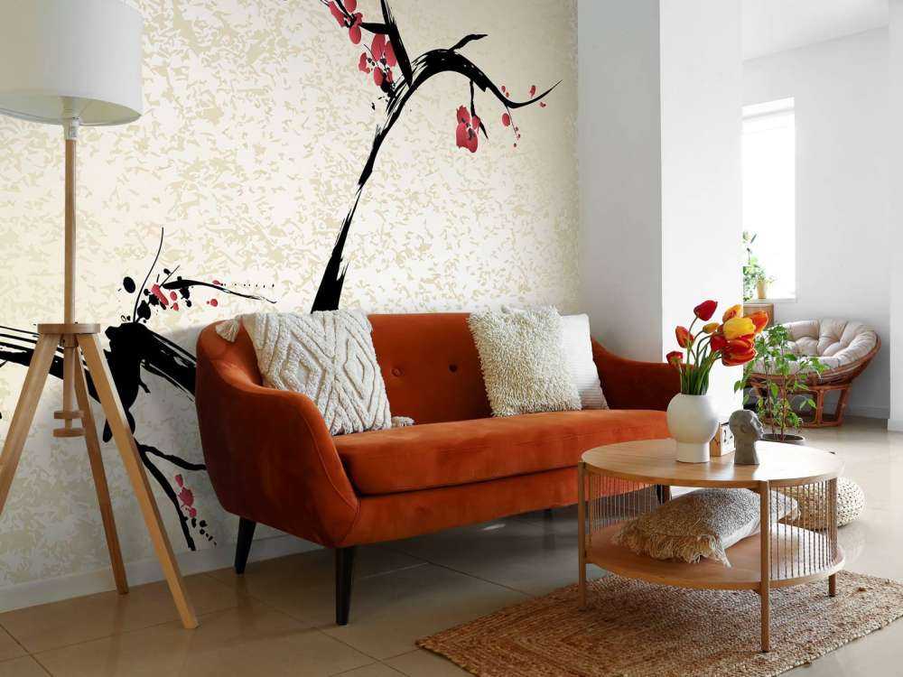 Kersenbloesem inkt schilderij