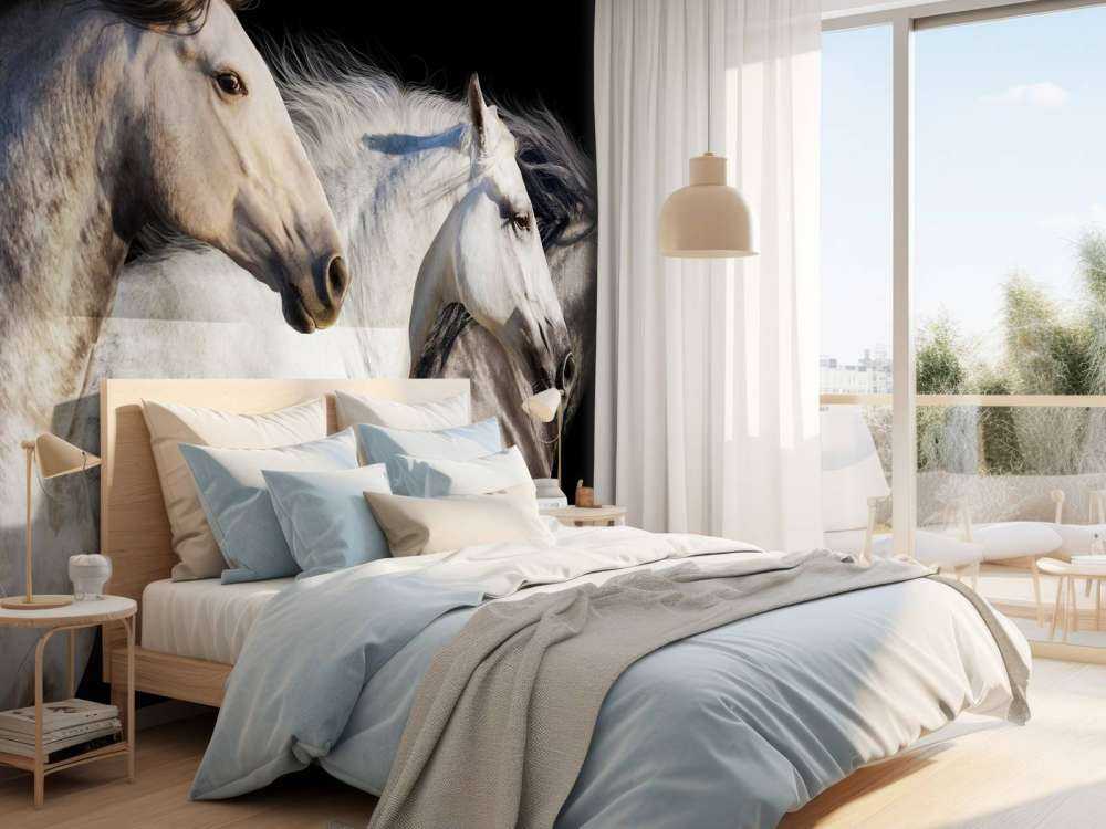 Drie paarden met een zwarte achtergrond