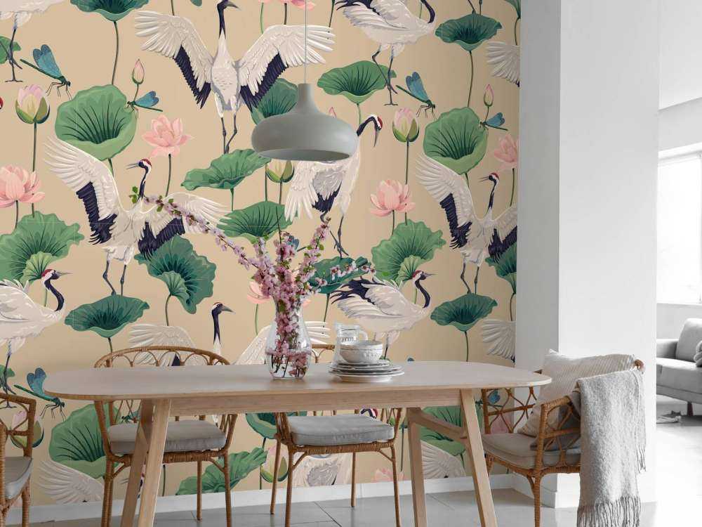 Witte kraanvogels, beige