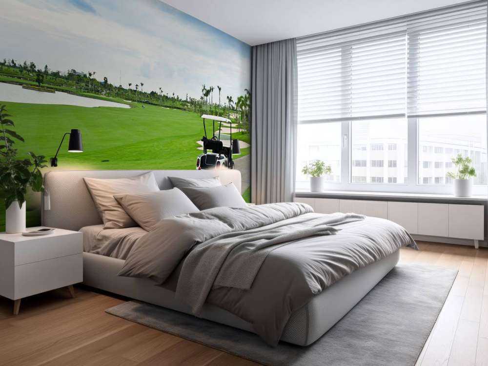 Golfbaan met een golfwagen