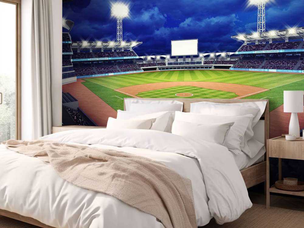 Honkbalstadion in de avond