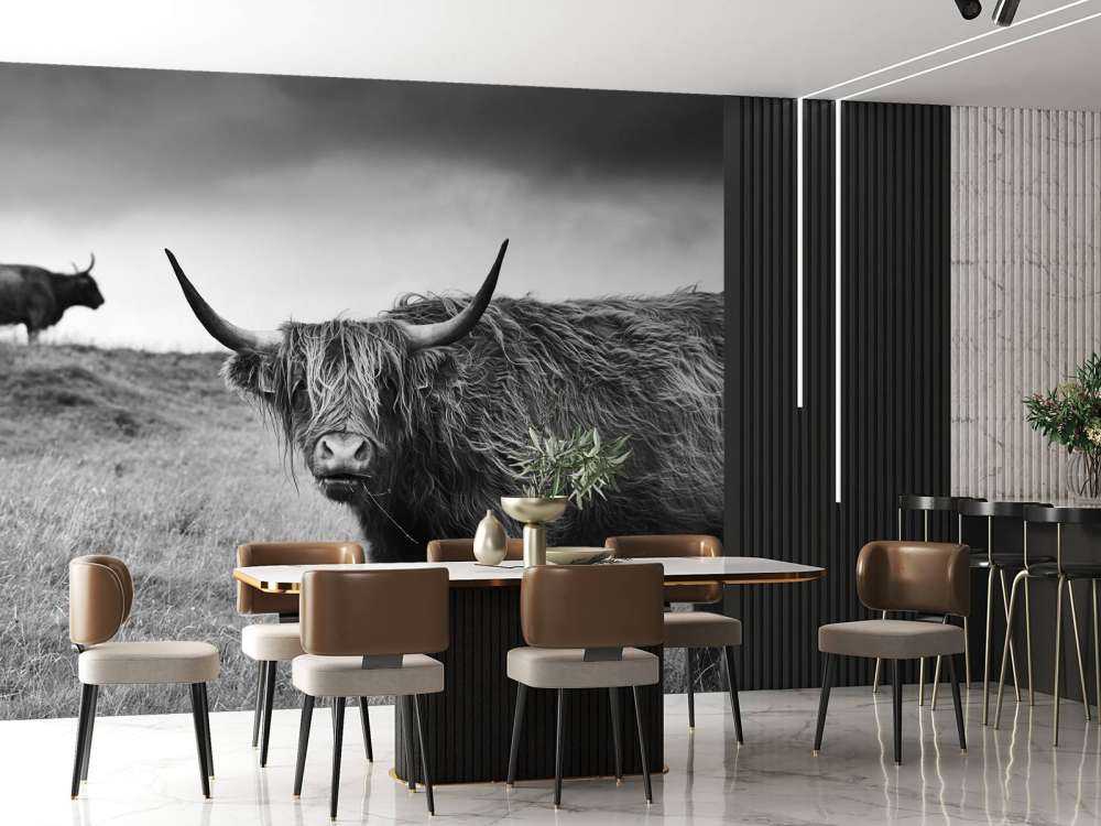 Schotse Hooglanders in zwart-wit