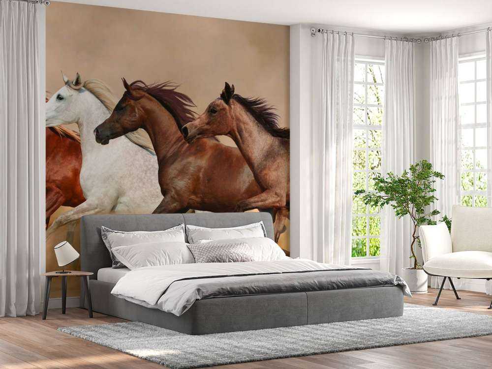 Galopperende paarden in een zandstorm