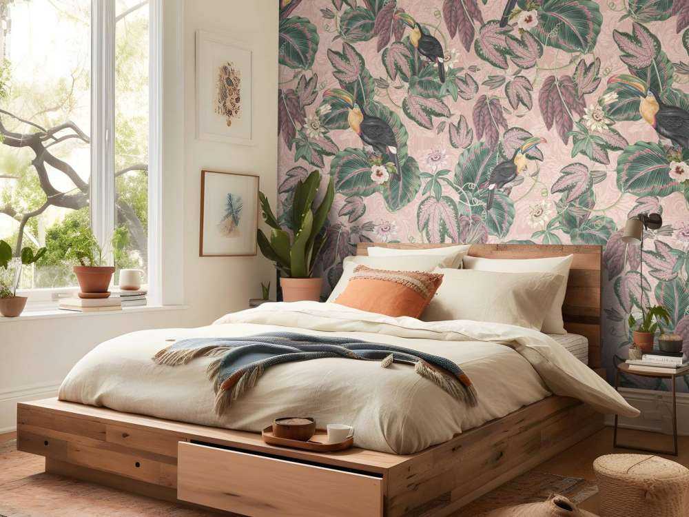 Tropische Jungle vogels & Toekans - roze