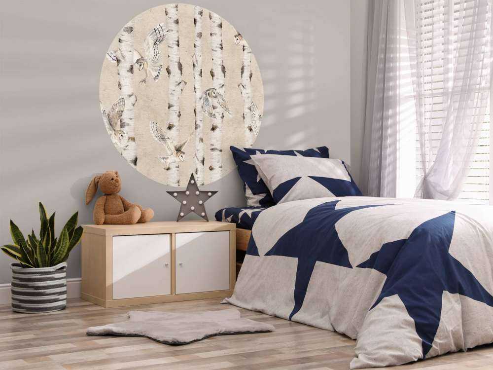 Birch and Owls - Beige