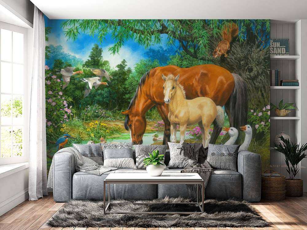 Foal and Mare by the Stream