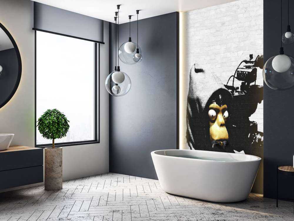 Banksy - ETTGS monkey, white bricks