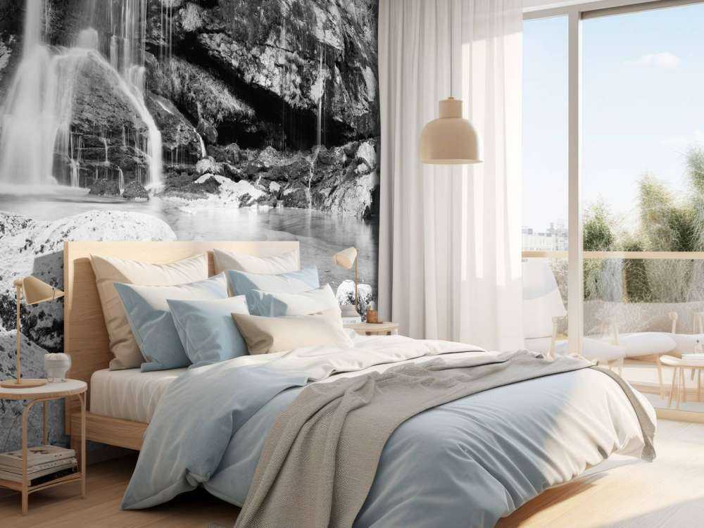 Waterval over een stenen wand 