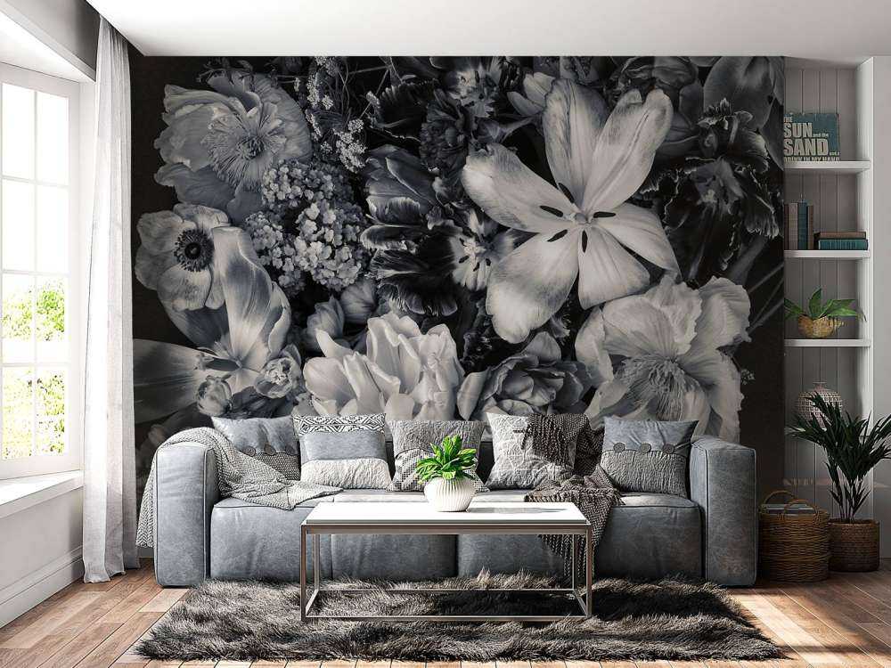 Boeket van bloemen in zwart-wit